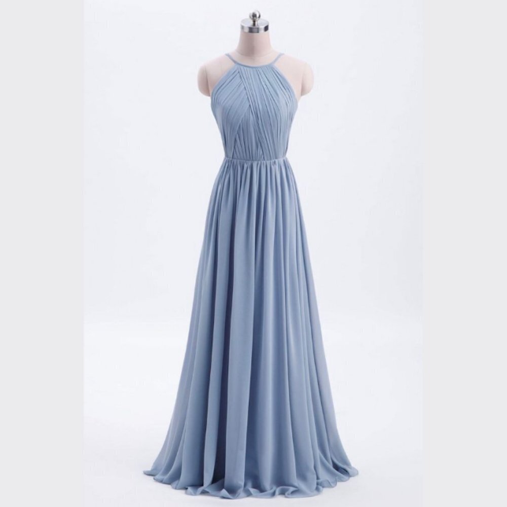 Theia Allison Halter Maxi Bridesmaid Dress In French Blue Sz 4